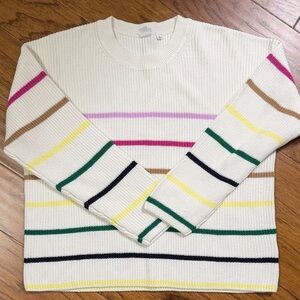 NWOT GAP Women's Cream Sweater with Colorful Stripes Cotton Size XL